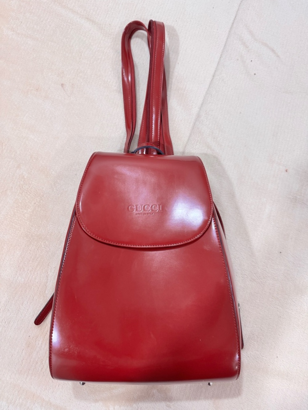 Red Leather Backpack with Embossed Logo - Picture 4 of 5